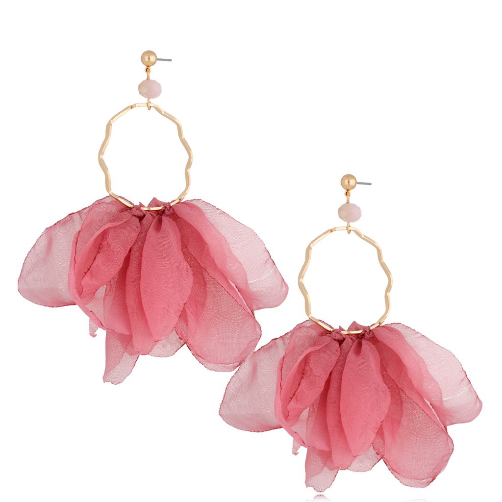 Flower Dusty Pink Silk Earrings with Gold Finishing