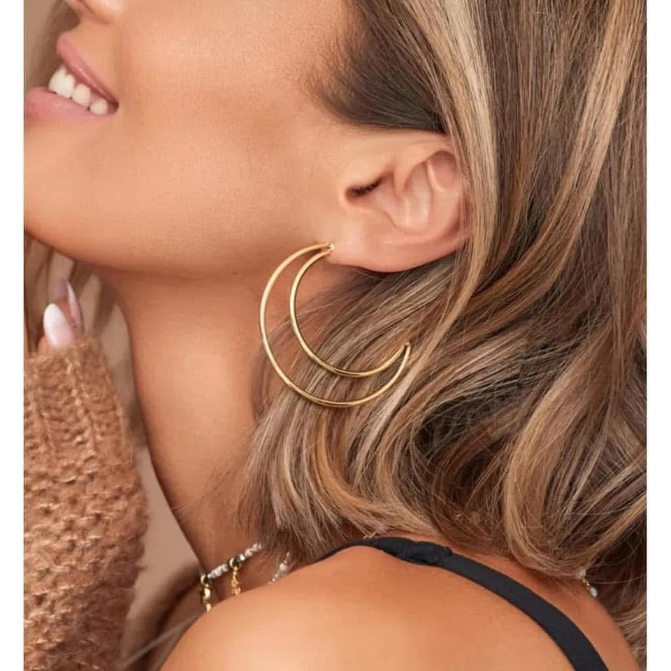 Gold Double Moon Earrings