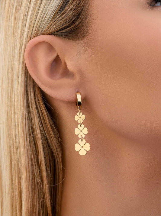 14k Gold Plated Three Clovers Earrings