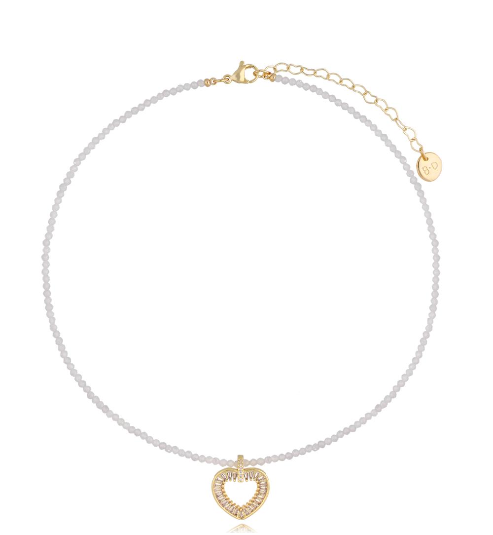 White Zirconium Necklace with Crystal Heart 0849