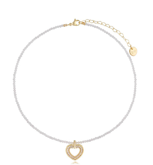 White Zirconium Necklace with Crystal Heart 0849