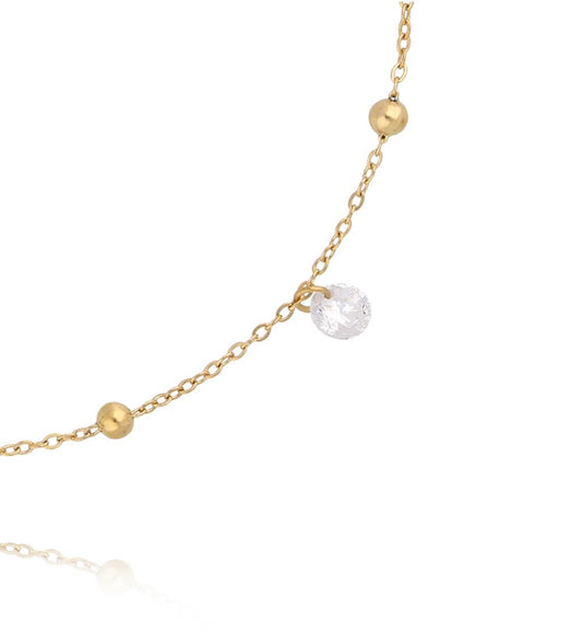 Gold Plated Anklet with Gold Balls and Shiny Crystals