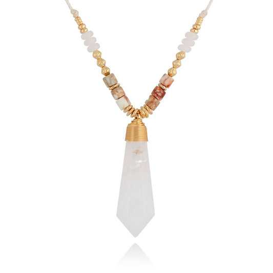 White Himalayan Stone Necklace with Sand Stones on Rope Cord