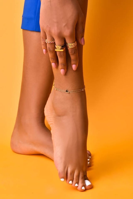 14k Gold Plated Double Chain Anklet with Clovers