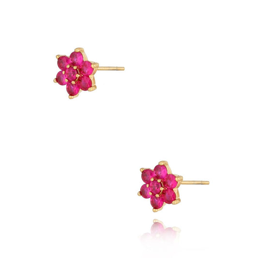 Stainless Steel Fuchsia Zirconium Flower Studs