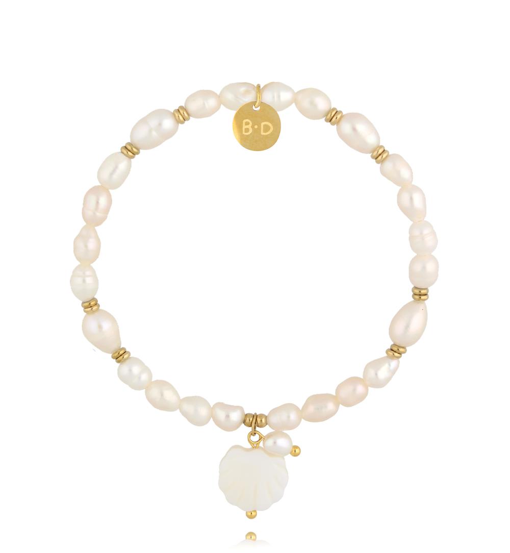 Gold Plated Pearls Bracelet with Pearl Shell Pendant 0125