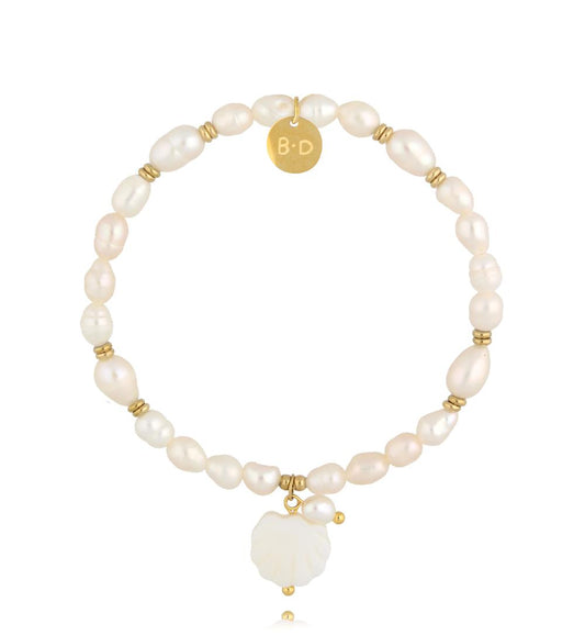 Gold Plated Pearls Bracelet with Pearl Shell Pendant 0125