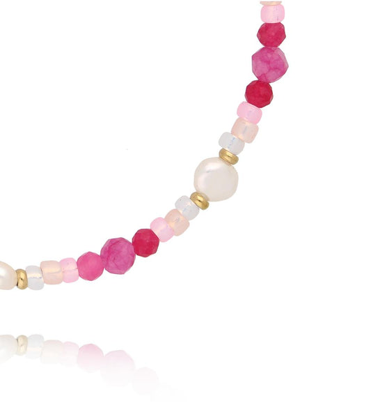 Pink Opal, Pearls and Miyuki Crystals Bracelet