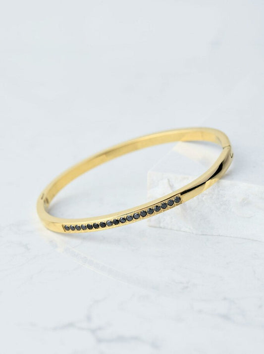 14k Gold Plated Oval Bracelet with Black Crystals