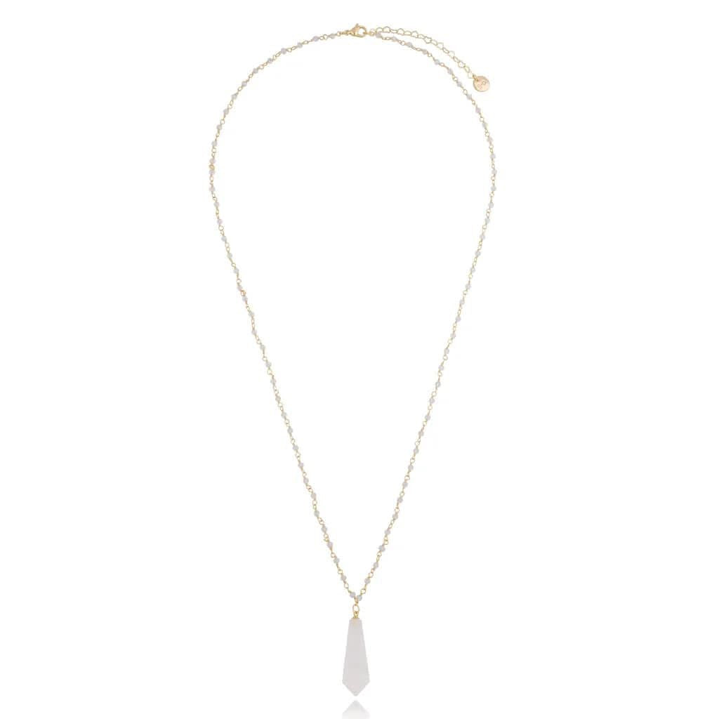 Long White Frosted Crystals Necklace with Himalayan Stone
