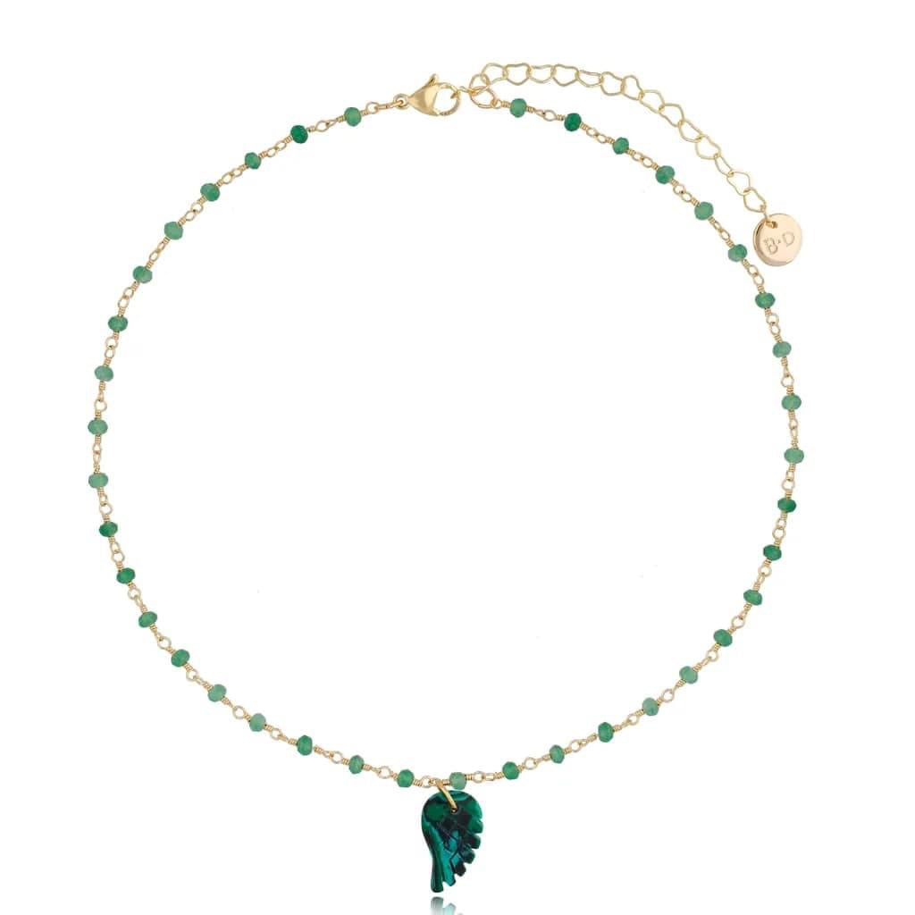 Green Glass Choker Necklace with Malachite Wing