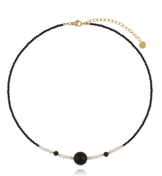 Paradise Necklace with Black Agate Ball and Tourmaline Stones