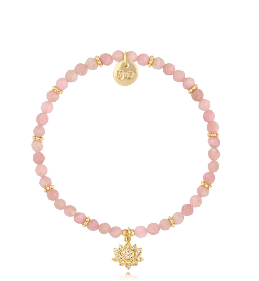 Pink opal Stone Bracelet with Crystal Lotus Flower 1901