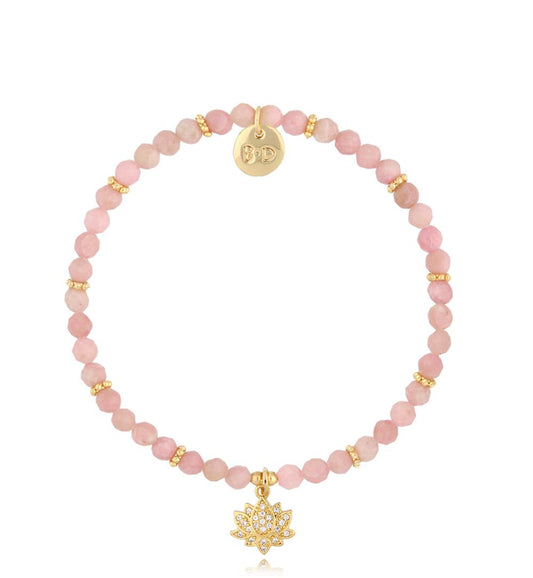 Pink opal Stone Bracelet with Crystal Lotus Flower 1901