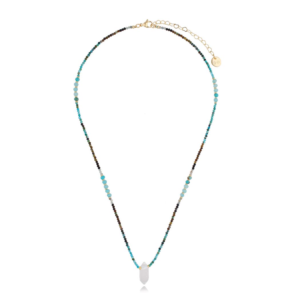 Long Turquoise Stone Necklace with Himalayan Stone Pendant