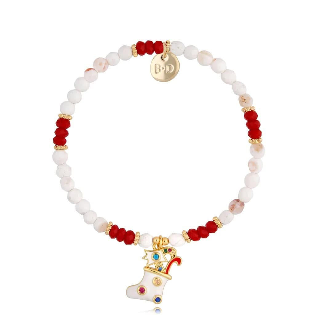 Twinke Holiday Red and White Glass Crystals Bracelet with Christmas Stacking