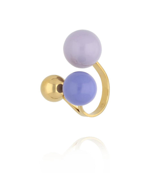 Steel and Shine Enamel Purple and Lavender Balls Ring 1123
