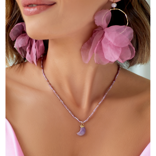 Purple Jadeite and Amethyst Moon Necklace
