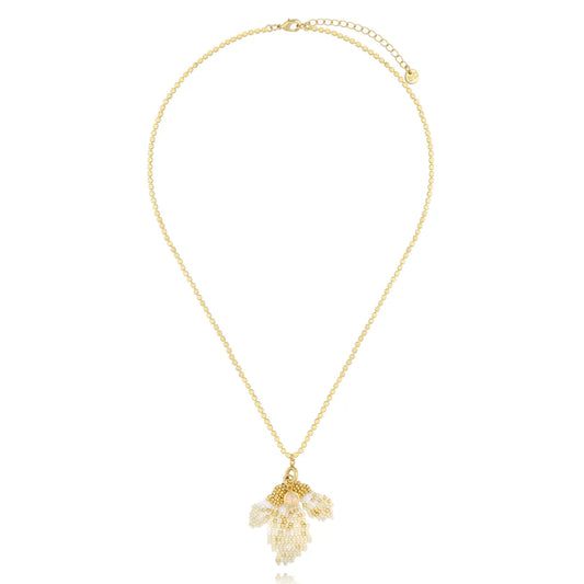 Cream Floral Leaf Necklace & Glass Crystals