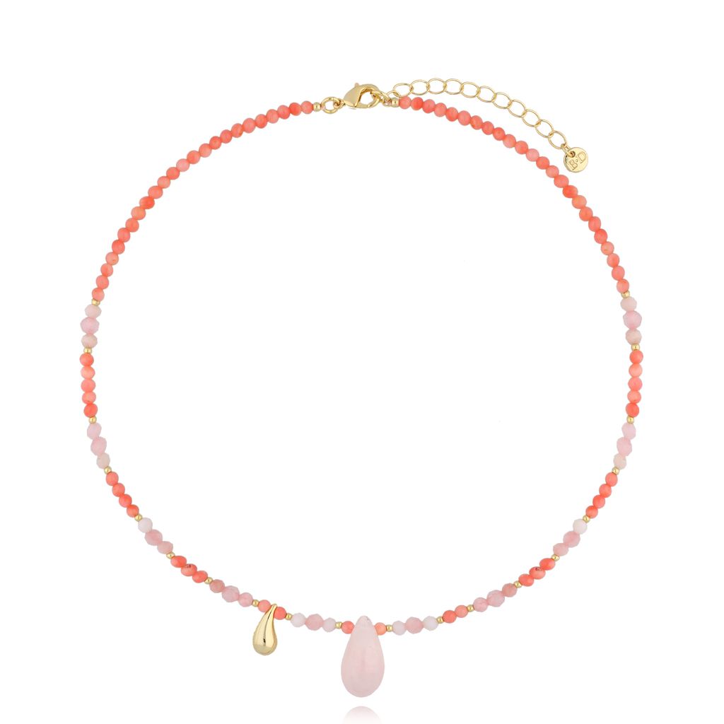 Pink Quartz and Opal Necklace with Gold Nature’s Tear Drop