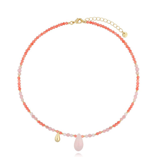 Pink Quartz and Opal Necklace with Gold Nature’s Tear Drop