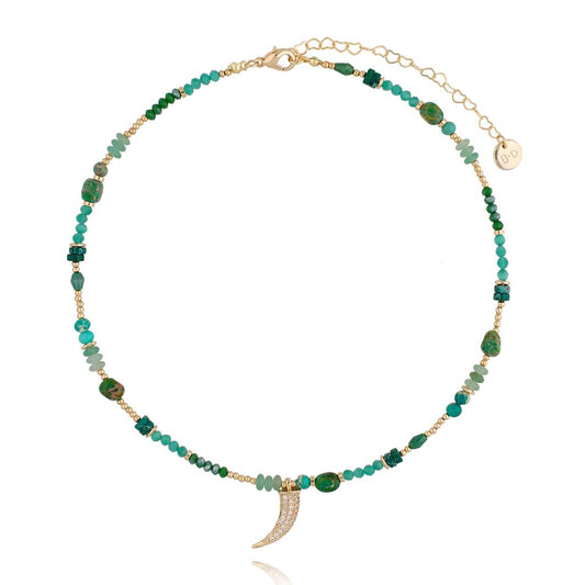 Green Choker Necklace with Zircon Horn