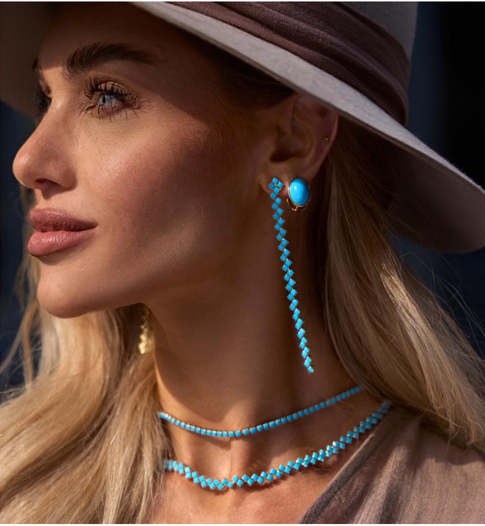 Turquoise Blue Two Row Tenis Crystals Necklace