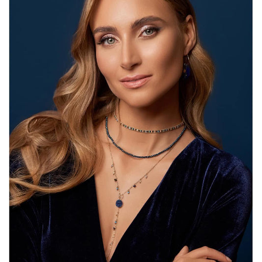 Agate and Aquamarine Stones Y Necklace Audience