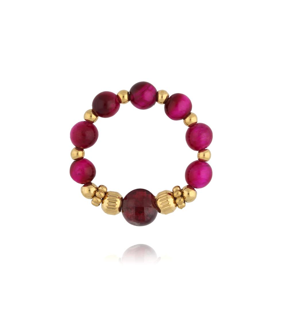 Gold Plated Pomegranate and Tiger’s Eye Stones Elastic Ring 0716
