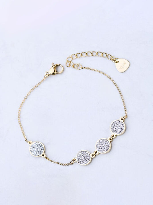 14k Gold Plated Four Crystal Flat Discs Bracelet