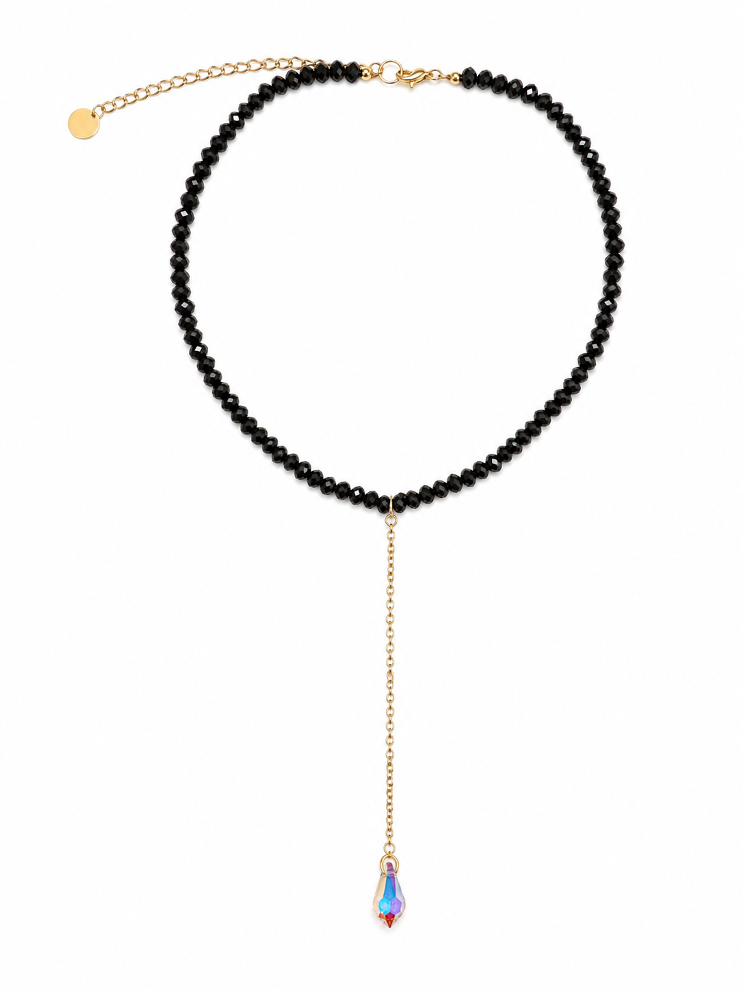 Luminous Black Crystal & Chain Lariat Necklace with Swarovski Drop Crystal
