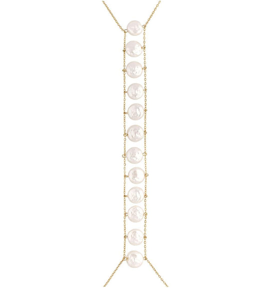 White Pearl Body Chain & Necklace in Gold Trinidad