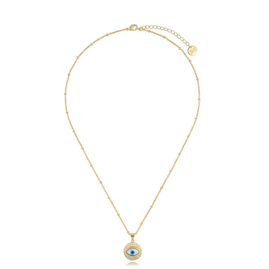 Gold Chain Necklace with Evile Eye & Crystals Pendant