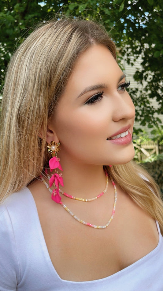 Tatui Flower Petal Earrings in Pink with Brads