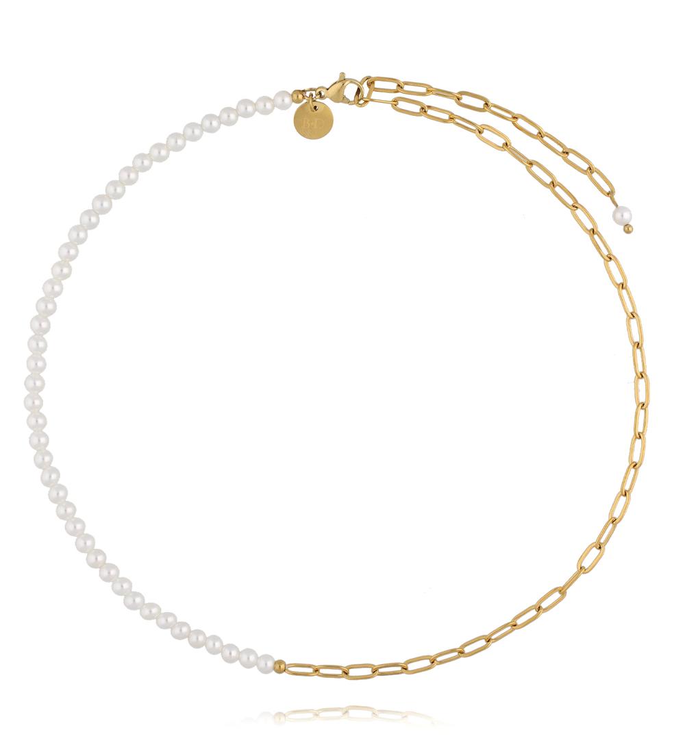 Gold Plated Mixed Chain Necklace with Pearls 0336