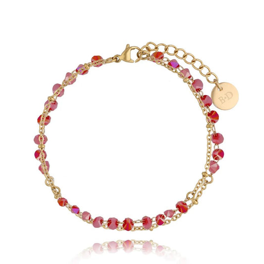 Gold Plated Double Chain Red Crystals Bracelet