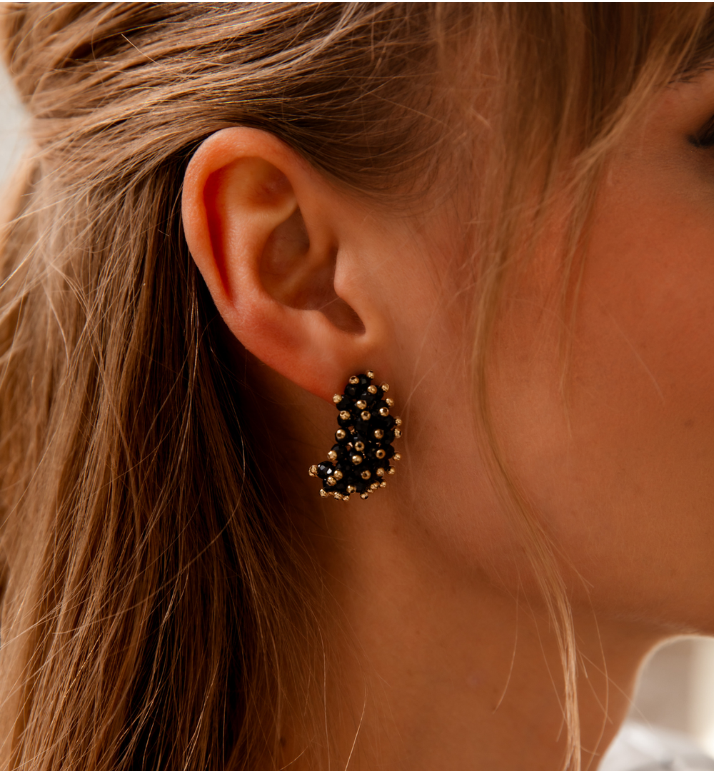 Black Faceted Glass Crystal Earrings 0159