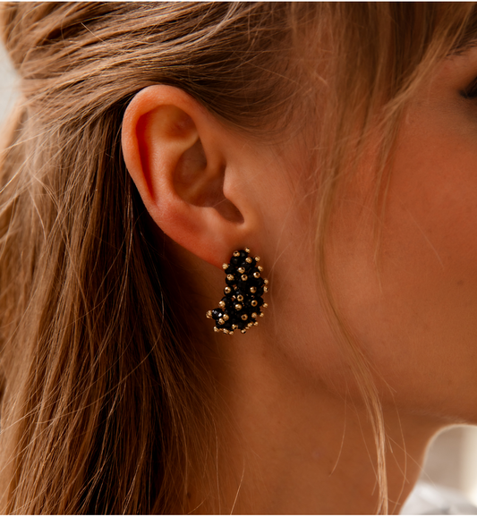 Black Faceted Glass Crystal Earrings 0159