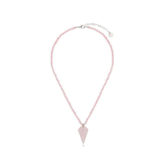 Pink Quartz Necklace with Quartz Pendant and Silver Finishing