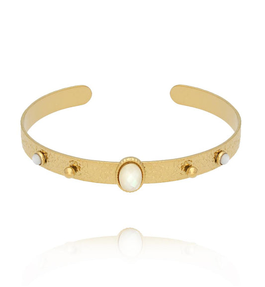 Gold Plated Earth Song Cuff Bracelet with Pearl and Gold Balls 0012