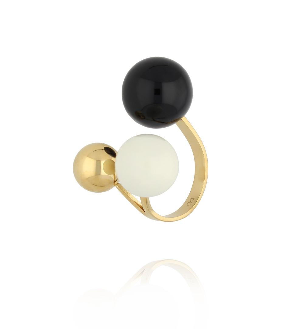 Steel and Shine Enamel Black and White Balls Ring 1109