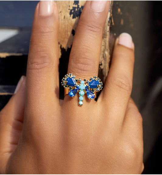 Blue Crystals Ring Butterfly