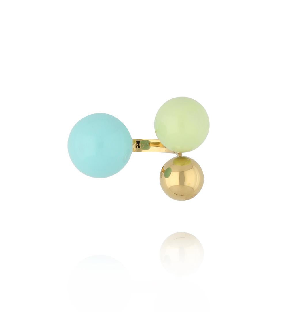 Steel and Shine Enamel Baby Blue and Baby Green Balls Ring 1082