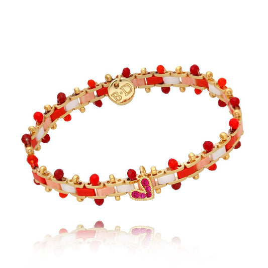 Red and Beige Bracelet with Heart Marigold