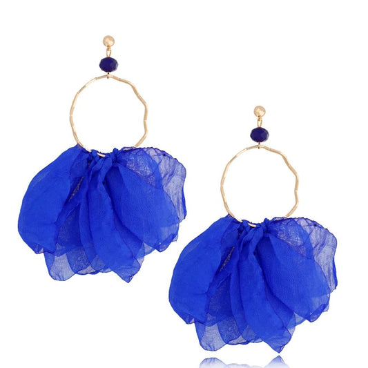 Silk Flower Royal Blue Ring Earrings