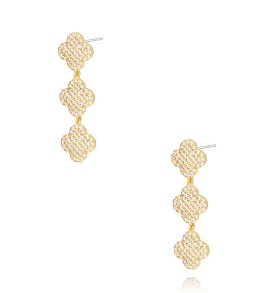 Gold Shining Three Crystal Clover Earrings 1855
