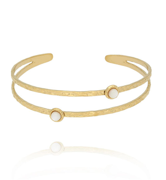 Gold Plated Earth Song Double Cuff Bracelet with Pearls 0024