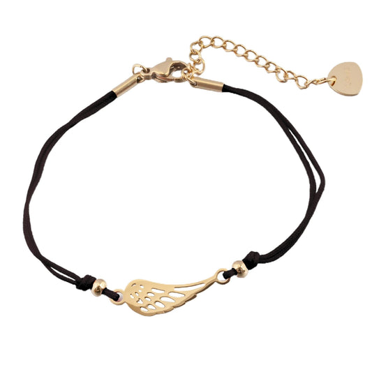 Gold Plated Angel Wing Bracelet on Black String