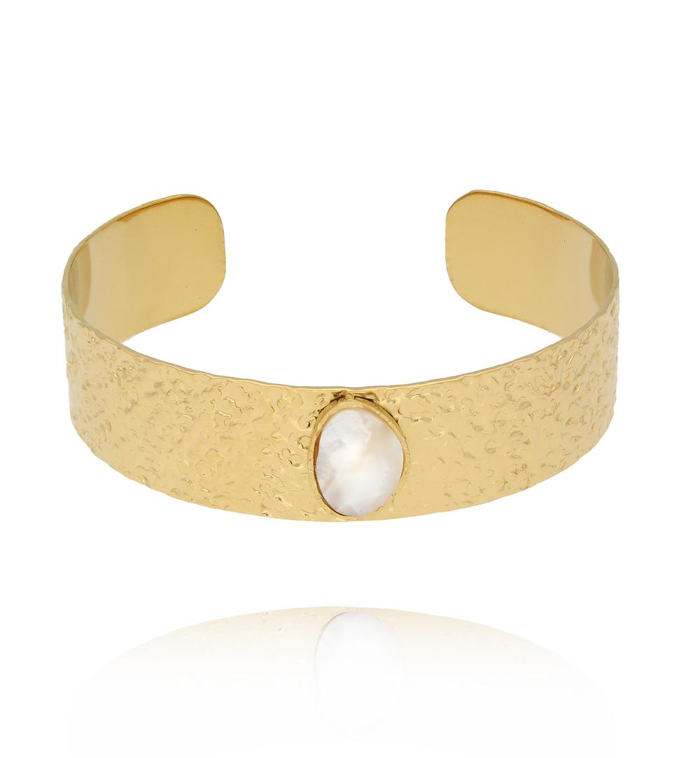 Gold Plated Earth Song Wide Cuff Bracelet with Pearl 0018