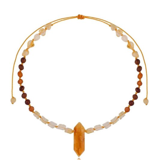 Citrine Natural Stones Rope Necklace with Stalactite Pendant